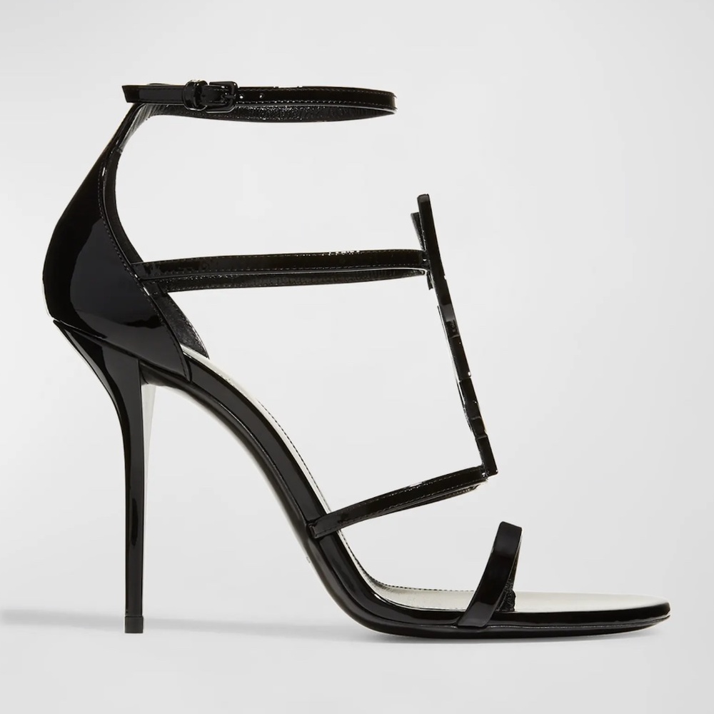 Saint Laurent 100mm Opyum YSL Patent Leather Sandals with Black Hardware 38 - Picture 2 of 9